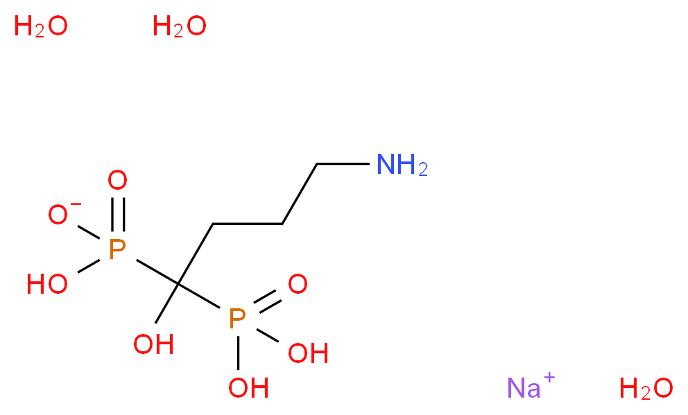 sodium trihydrate hydrogen (4-amino-1-hydroxy-1-phosphonobutyl)phosphonate_分子结构_CAS_121268-17-5