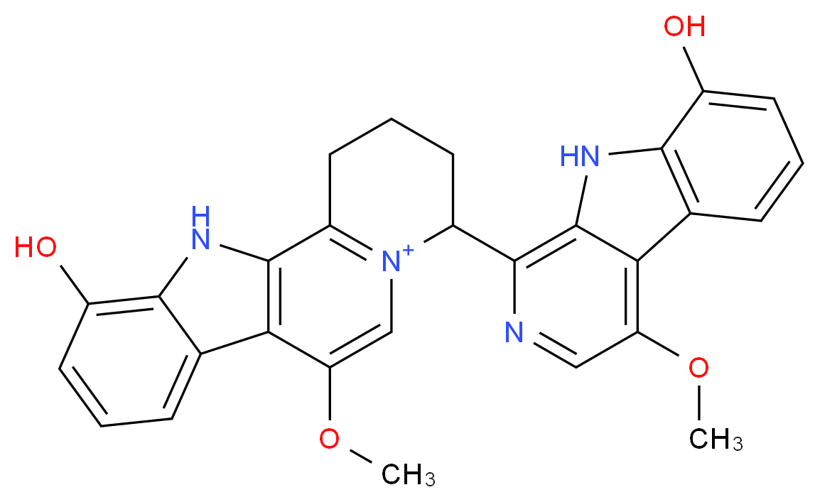 15-hydroxy-6-{8-hydroxy-4-methoxy-9H-pyrido[3,4-b]indol-1-yl}-9-methoxy-7λ<sup>5</sup>,17-diazatetracyclo[8.7.0.0<sup>2</sup>,<sup>7</sup>.0<sup>1</sup><sup>1</sup>,<sup>1</sup><sup>6</sup>]heptadeca-1(10),2(7),8,11(16),12,14-hexaen-7-ylium_分子结构_CAS_113808-03-0