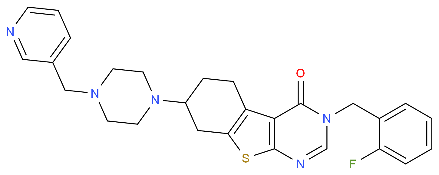 3-(2-fluorobenzyl)-7-[4-(3-pyridinylmethyl)-1-piperazinyl]-5,6,7,8-tetrahydro[1]benzothieno[2,3-d]pyrimidin-4(3H)-one_分子结构_CAS_)