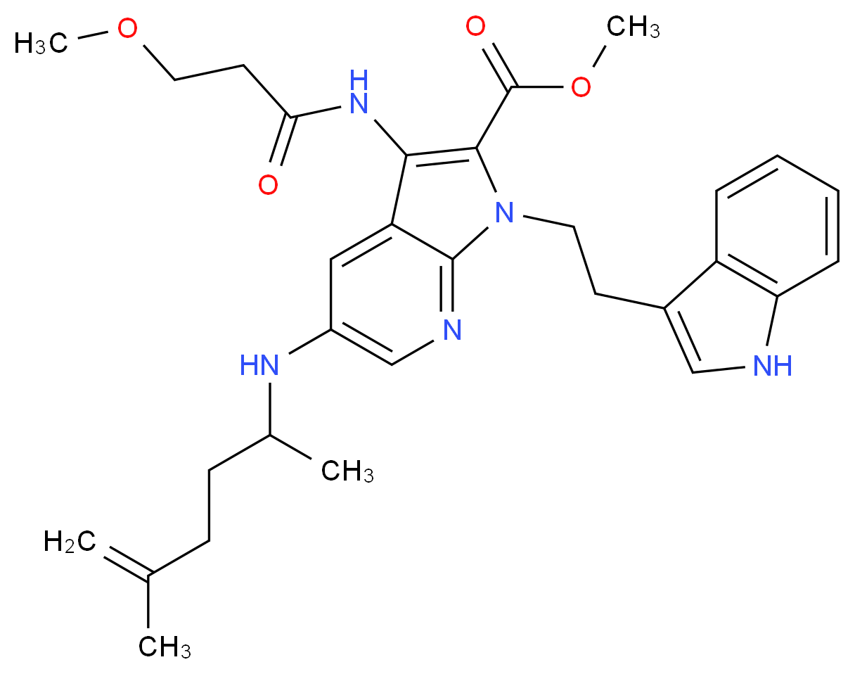 methyl 5-[(1,4-dimethyl-4-penten-1-yl)amino]-1-[2-(1H-indol-3-yl)ethyl]-3-[(3-methoxypropanoyl)amino]-1H-pyrrolo[2,3-b]pyridine-2-carboxylate_分子结构_CAS_)