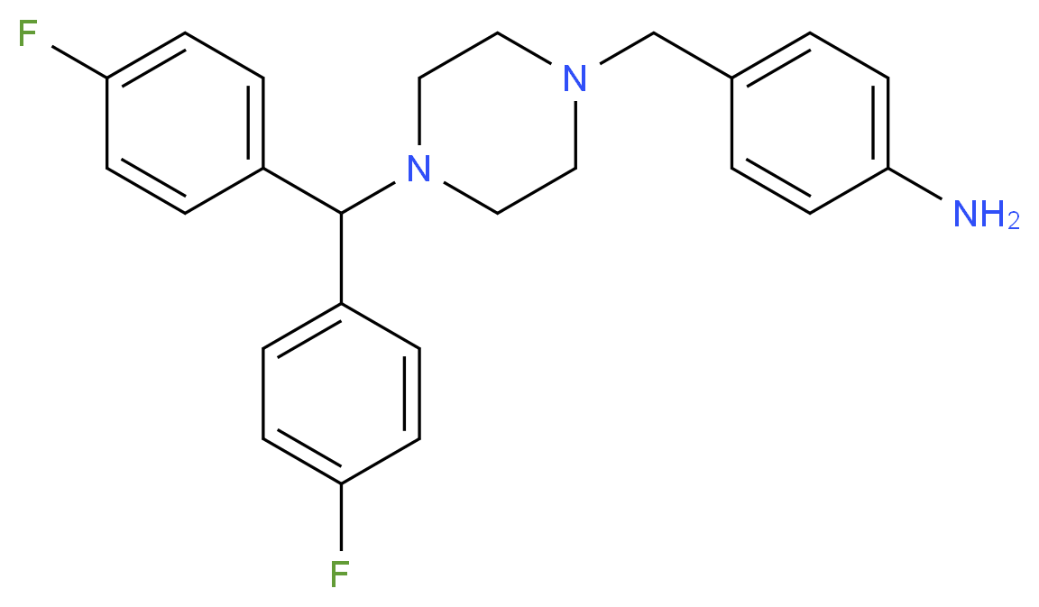 4-{4-[Bis(4-fluorophenyl)methyl]piperazin-1-ylmethyl}phenylamine_分子结构_CAS_914349-63-6)