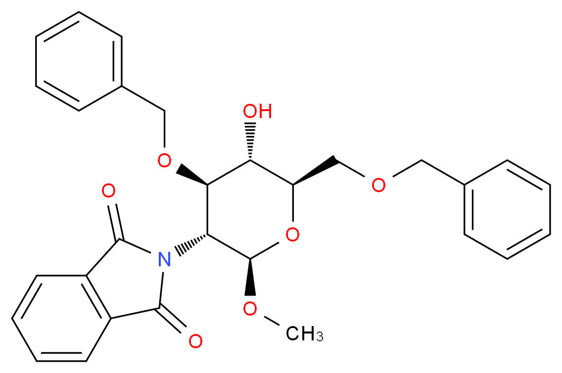 2-[(2R,3R,4R,5S,6R)-4-(benzyloxy)-6-[(benzyloxy)methyl]-5-hydroxy-2-methoxyoxan-3-yl]-2,3-dihydro-1H-isoindole-1,3-dione_分子结构_CAS_97242-79-0