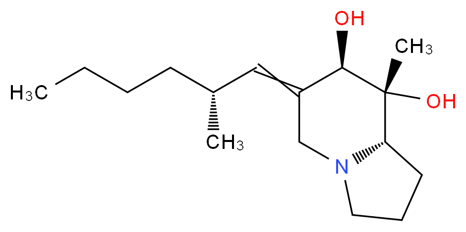 (7R,8R,8aS)-8-methyl-6-[(2R)-2-methylhexylidene]-octahydroindolizine-7,8-diol_分子结构_CAS_73376-38-2