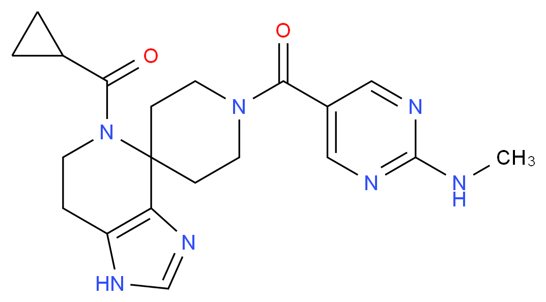 5-{[5-(cyclopropylcarbonyl)-1,5,6,7-tetrahydro-1'H-spiro[imidazo[4,5-c]pyridine-4,4'-piperidin]-1'-yl]carbonyl}-N-methylpyrimidin-2-amine_分子结构_CAS_)