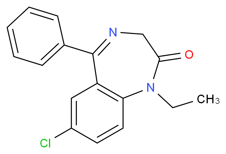 7-chloro-1-ethyl-5-phenyl-2,3-dihydro-1H-1,4-benzodiazepin-2-one_分子结构_CAS_5571-65-3