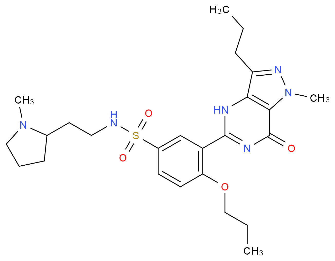 3-{1-methyl-7-oxo-3-propyl-1H,4H,7H-pyrazolo[4,3-d]pyrimidin-5-yl}-N-[2-(1-methylpyrrolidin-2-yl)ethyl]-4-propoxybenzene-1-sulfonamide_分子结构_CAS_268203-93-6