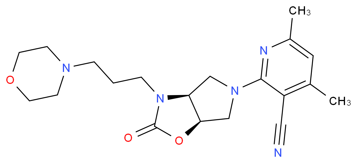 4,6-dimethyl-2-[(3aS*,6aR*)-3-(3-morpholin-4-ylpropyl)-2-oxohexahydro-5H-pyrrolo[3,4-d][1,3]oxazol-5-yl]nicotinonitrile_分子结构_CAS_)