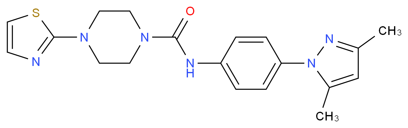 N-[4-(3,5-dimethyl-1H-pyrazol-1-yl)phenyl]-4-(1,3-thiazol-2-yl)piperazine-1-carboxamide_分子结构_CAS_)