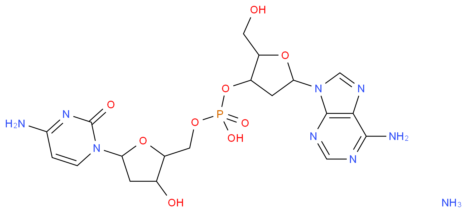 {[5-(4-amino-2-oxo-1,2-dihydropyrimidin-1-yl)-3-hydroxyoxolan-2-yl]methoxy}({[5-(6-amino-9H-purin-9-yl)-2-(hydroxymethyl)oxolan-3-yl]oxy})phosphinic acid amine_分子结构_CAS_102832-09-7