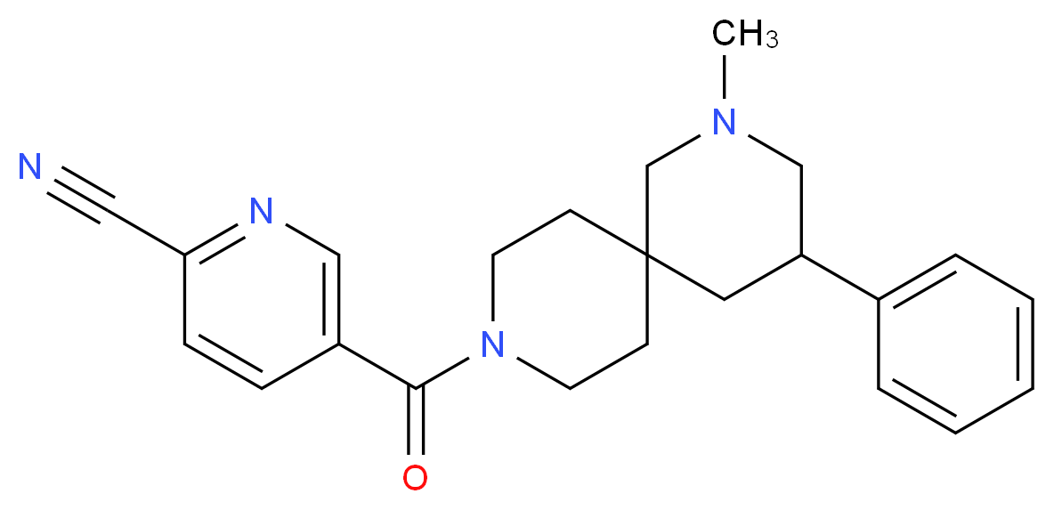 5-[(2-methyl-4-phenyl-2,9-diazaspiro[5.5]undec-9-yl)carbonyl]-2-pyridinecarbonitrile_分子结构_CAS_)