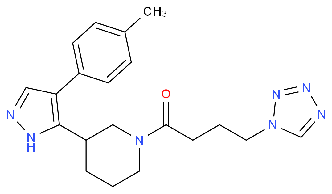 3-[4-(4-methylphenyl)-1H-pyrazol-5-yl]-1-[4-(1H-tetrazol-1-yl)butanoyl]piperidine_分子结构_CAS_)