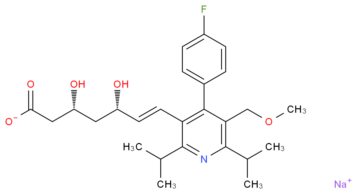 sodium (3R,5S,6E)-7-[4-(4-fluorophenyl)-5-(methoxymethyl)-2,6-bis(propan-2-yl)pyridin-3-yl]-3,5-dihydroxyhept-6-enoate_分子结构_CAS_143201-11-0