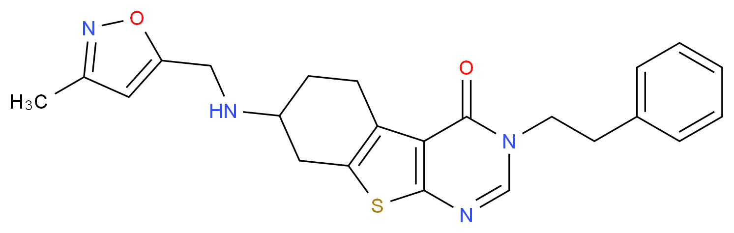 7-{[(3-methyl-5-isoxazolyl)methyl]amino}-3-(2-phenylethyl)-5,6,7,8-tetrahydro[1]benzothieno[2,3-d]pyrimidin-4(3H)-one_分子结构_CAS_)