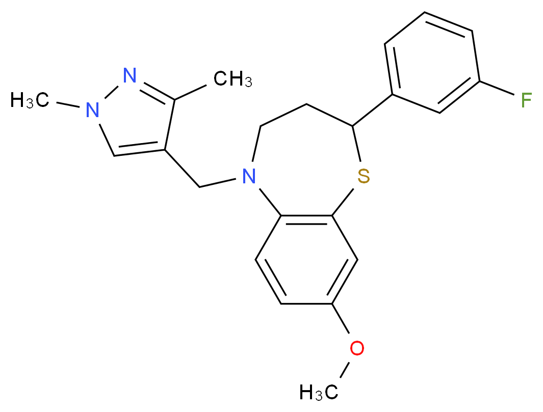 5-[(1,3-dimethyl-1H-pyrazol-4-yl)methyl]-2-(3-fluorophenyl)-8-methoxy-2,3,4,5-tetrahydro-1,5-benzothiazepine_分子结构_CAS_)