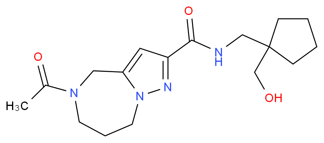 5-acetyl-N-{[1-(hydroxymethyl)cyclopentyl]methyl}-5,6,7,8-tetrahydro-4H-pyrazolo[1,5-a][1,4]diazepine-2-carboxamide_分子结构_CAS_)