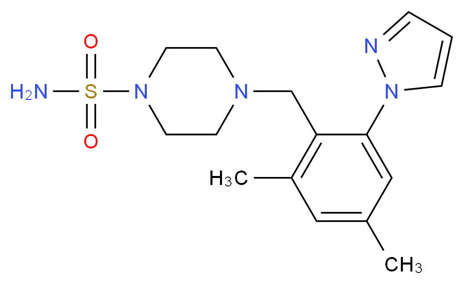 4-[2,4-dimethyl-6-(1H-pyrazol-1-yl)benzyl]piperazine-1-sulfonamide_分子结构_CAS_)