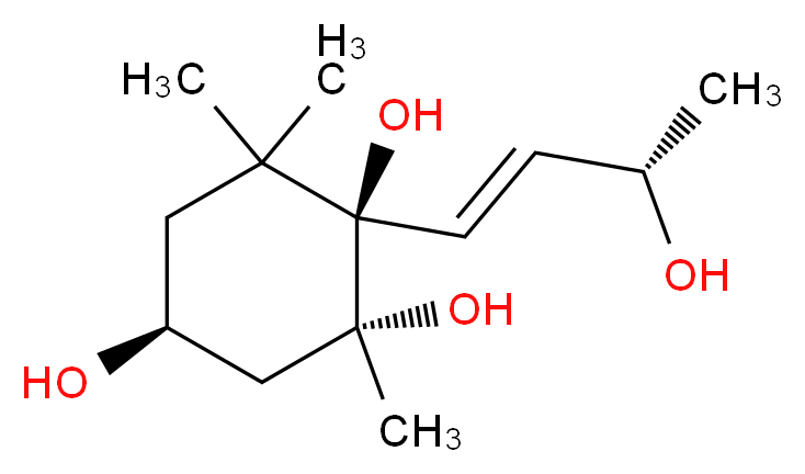 Megastigm-7-ene-3,5,6,9-tetraol_分子结构_CAS_276870-26-9)