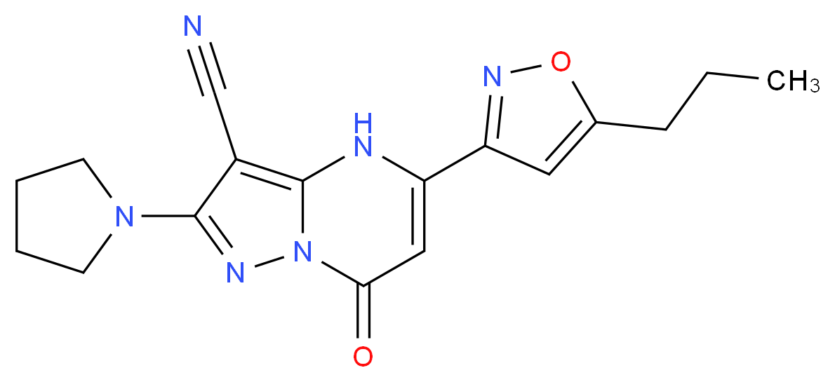 7-oxo-5-(5-propylisoxazol-3-yl)-2-pyrrolidin-1-yl-4,7-dihydropyrazolo[1,5-a]pyrimidine-3-carbonitrile_分子结构_CAS_)