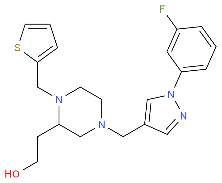 2-[4-{[1-(3-fluorophenyl)-1H-pyrazol-4-yl]methyl}-1-(2-thienylmethyl)-2-piperazinyl]ethanol_分子结构_CAS_)