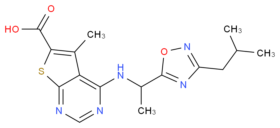 4-{[1-(3-isobutyl-1,2,4-oxadiazol-5-yl)ethyl]amino}-5-methylthieno[2,3-d]pyrimidine-6-carboxylic acid_分子结构_CAS_)