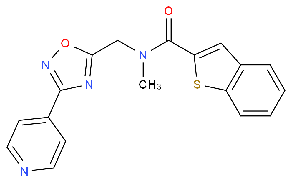 N-methyl-N-[(3-pyridin-4-yl-1,2,4-oxadiazol-5-yl)methyl]-1-benzothiophene-2-carboxamide_分子结构_CAS_)