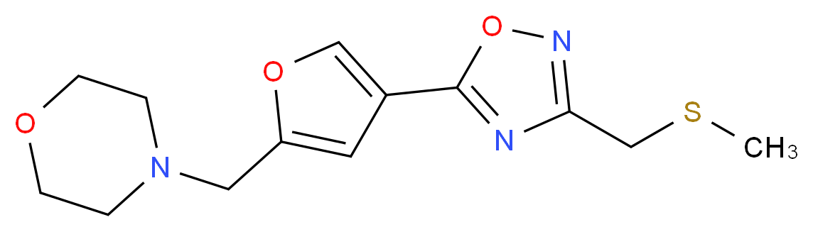 4-[(4-{3-[(methylthio)methyl]-1,2,4-oxadiazol-5-yl}-2-furyl)methyl]morpholine_分子结构_CAS_)