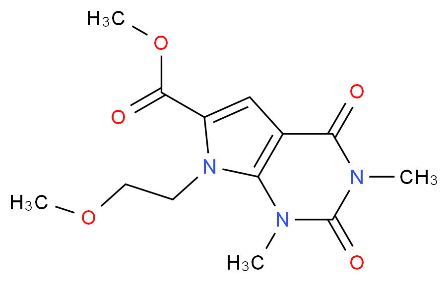 methyl 7-(2-methoxyethyl)-1,3-dimethyl-2,4-dioxo-1H,2H,3H,4H,7H-pyrrolo[2,3-d]pyrimidine-6-carboxylate_分子结构_CAS_1086386-34-6