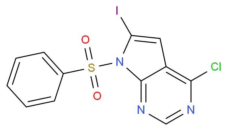 7-(benzenesulfonyl)-4-chloro-6-iodo-7H-pyrrolo[2,3-d]pyrimidine_分子结构_CAS_876343-09-8