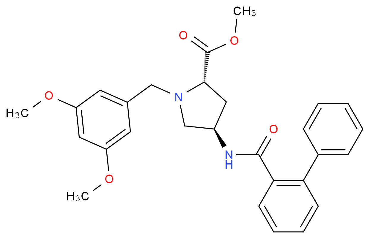 methyl (4R)-4-[(2-biphenylylcarbonyl)amino]-1-(3,5-dimethoxybenzyl)-L-prolinate_分子结构_CAS_)