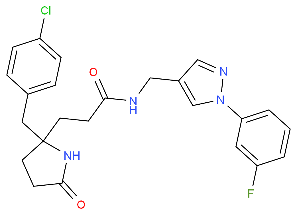 3-[2-(4-chlorobenzyl)-5-oxo-2-pyrrolidinyl]-N-{[1-(3-fluorophenyl)-1H-pyrazol-4-yl]methyl}propanamide_分子结构_CAS_)