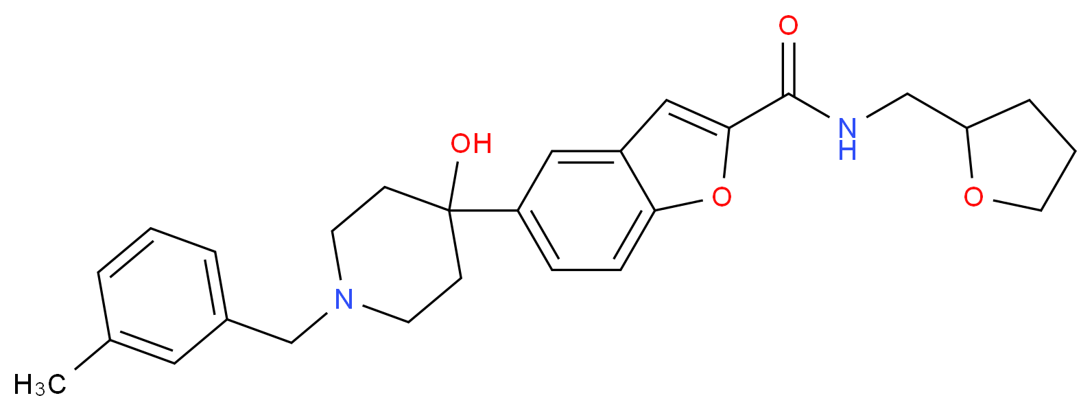 5-[4-hydroxy-1-(3-methylbenzyl)-4-piperidinyl]-N-(tetrahydro-2-furanylmethyl)-1-benzofuran-2-carboxamide_分子结构_CAS_)