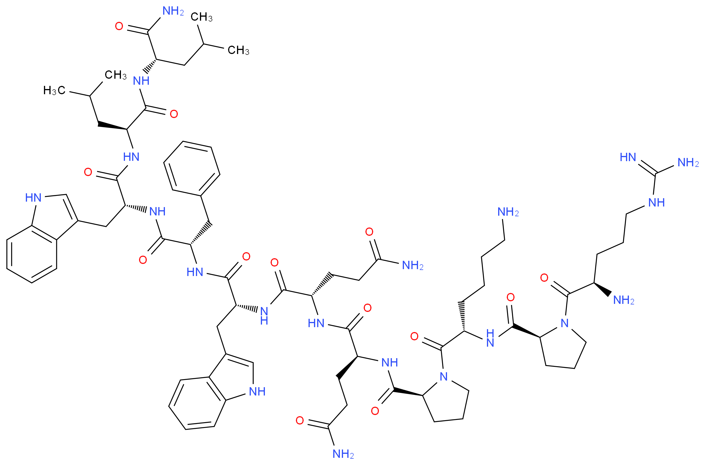(2S)-2-{[(2S)-1-[(2S)-6-amino-2-{[(2S)-1-[(2R)-2-amino-5-carbamimidamidopentanoyl]pyrrolidin-2-yl]formamido}hexanoyl]pyrrolidin-2-yl]formamido}-N-[(1S)-3-carbamoyl-1-{[(1R)-1-{[(1S)-1-{[(1R)-1-{[(1S)-1-{[(1S)-1-carbamoyl-3-methylbutyl]carbamoyl}-3-methylbutyl]carbamoyl}-2-(1H-indol-3-yl)ethyl]carbamoyl}-2-phenylethyl]carbamoyl}-2-(1H-indol-3-yl)ethyl]carbamoyl}propyl]pentanediamide_分子结构_CAS_91224-37-2