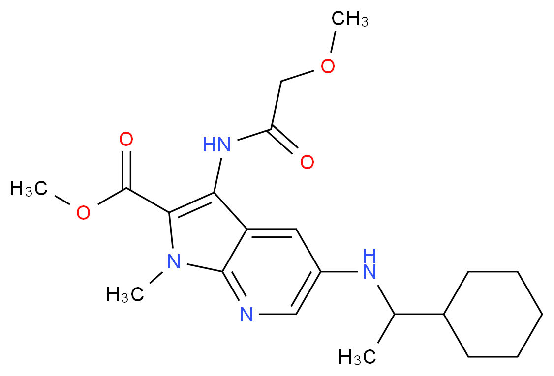 methyl 5-[(1-cyclohexylethyl)amino]-3-[(methoxyacetyl)amino]-1-methyl-1H-pyrrolo[2,3-b]pyridine-2-carboxylate_分子结构_CAS_)