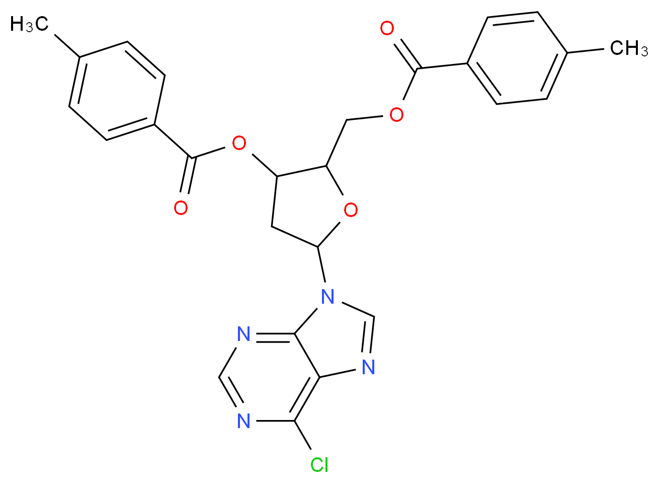 6-CHLORO-9-(3,5-O-DI(P-TOLUOYL)-&beta;-D-2-DEOXYRIBOFURANOSYL) PURINE_分子结构_CAS_91713-46-1)