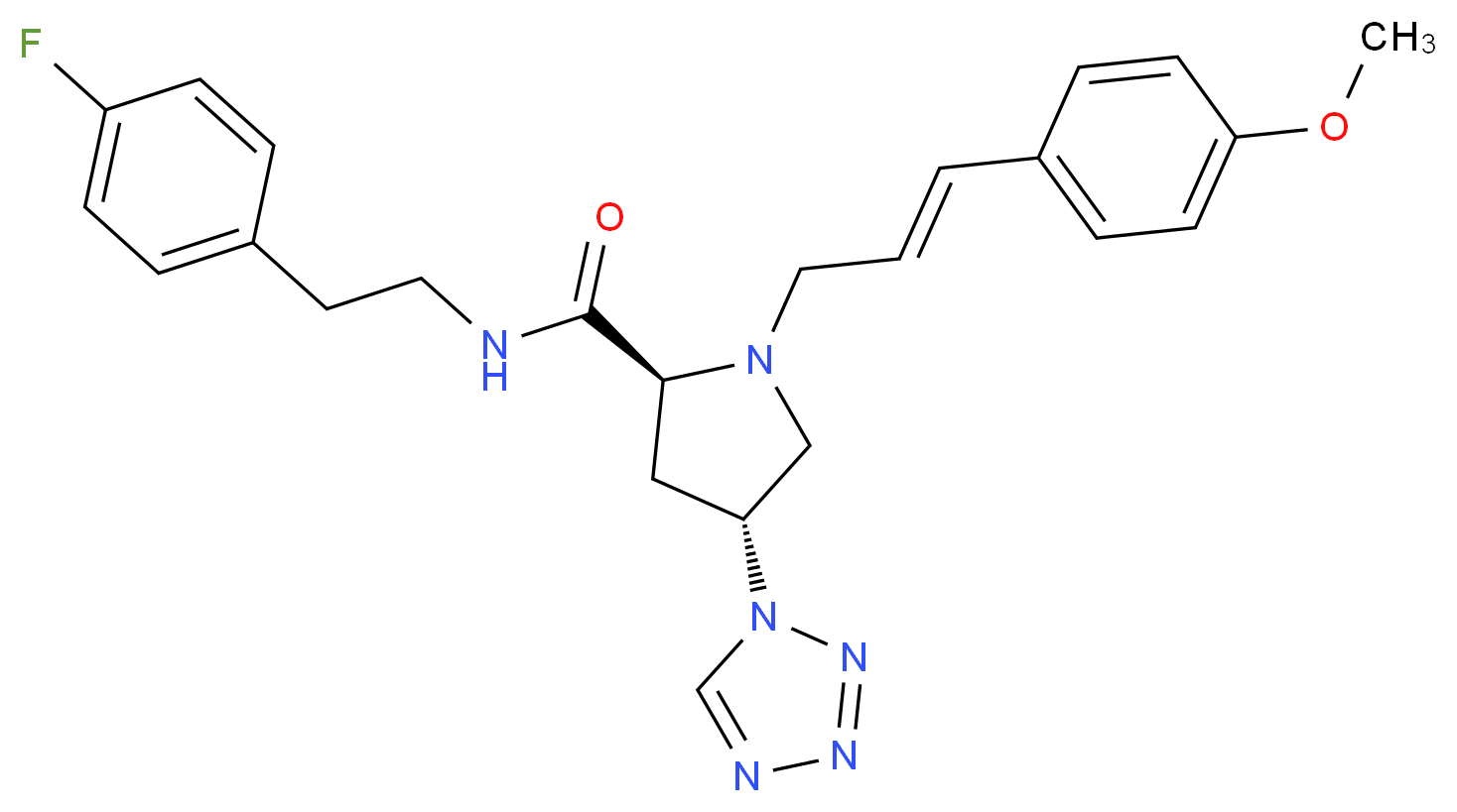 (4R)-N-[2-(4-fluorophenyl)ethyl]-1-[(2E)-3-(4-methoxyphenyl)-2-propen-1-yl]-4-(1H-tetrazol-1-yl)-L-prolinamide_分子结构_CAS_)