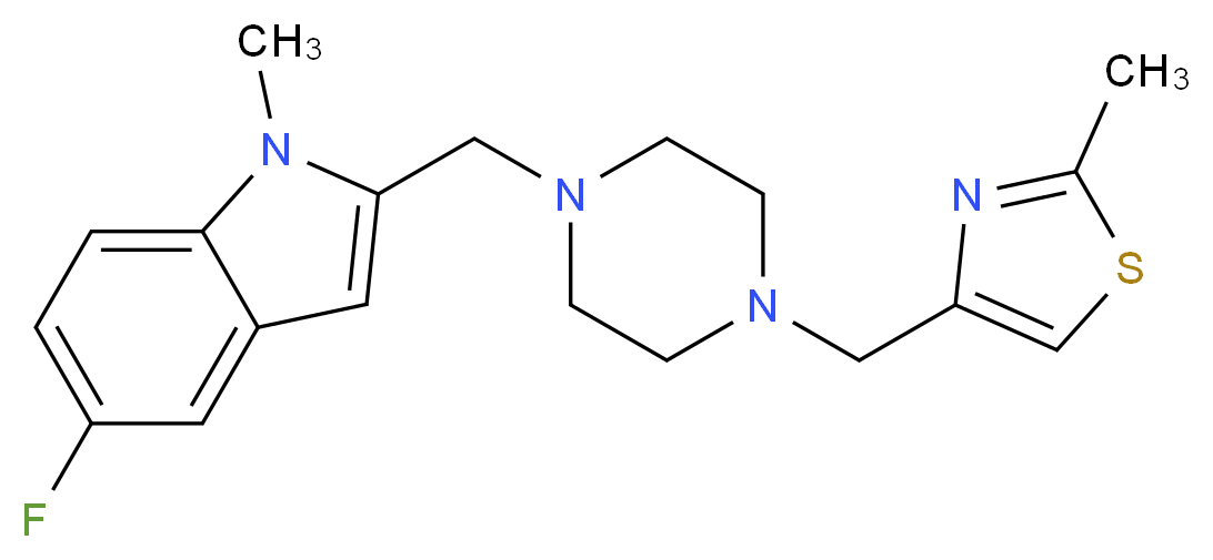 5-fluoro-1-methyl-2-({4-[(2-methyl-1,3-thiazol-4-yl)methyl]piperazin-1-yl}methyl)-1H-indole_分子结构_CAS_)