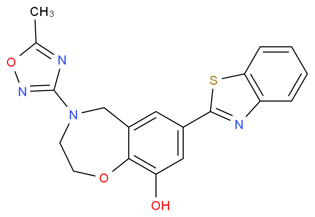7-(1,3-benzothiazol-2-yl)-4-(5-methyl-1,2,4-oxadiazol-3-yl)-2,3,4,5-tetrahydro-1,4-benzoxazepin-9-ol_分子结构_CAS_)