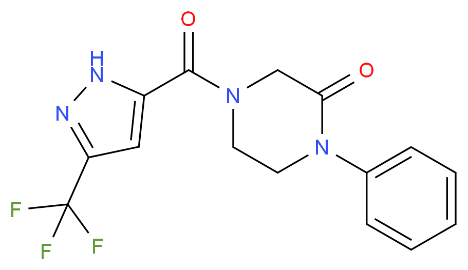 1-phenyl-4-{[3-(trifluoromethyl)-1H-pyrazol-5-yl]carbonyl}-2-piperazinone_分子结构_CAS_)
