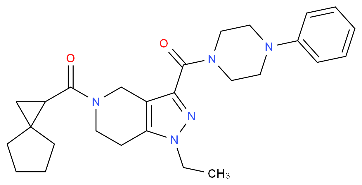 1-ethyl-3-[(4-phenyl-1-piperazinyl)carbonyl]-5-(spiro[2.4]hept-1-ylcarbonyl)-4,5,6,7-tetrahydro-1H-pyrazolo[4,3-c]pyridine_分子结构_CAS_)