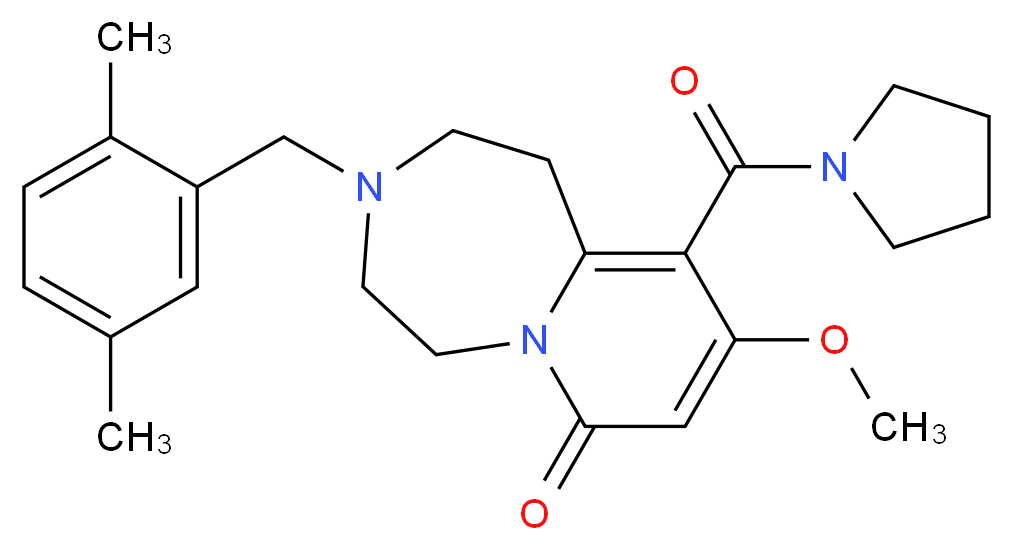 3-(2,5-dimethylbenzyl)-9-methoxy-10-(1-pyrrolidinylcarbonyl)-2,3,4,5-tetrahydropyrido[1,2-d][1,4]diazepin-7(1H)-one_分子结构_CAS_)