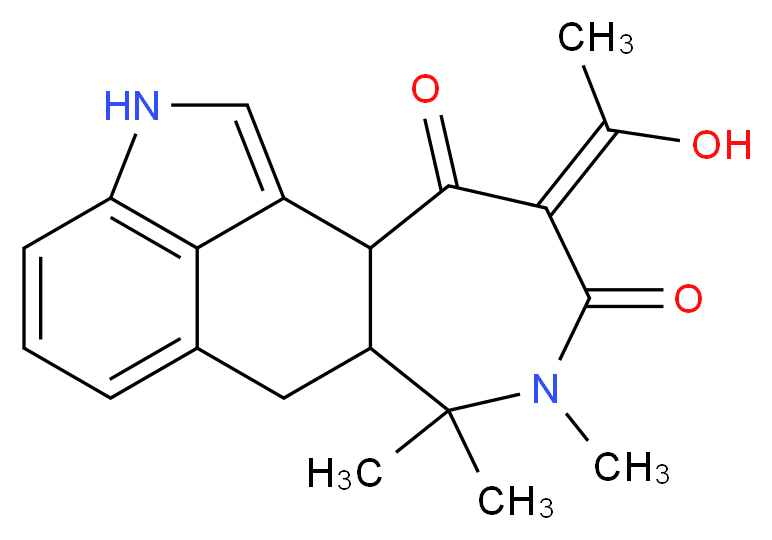 (4Z)-4-(1-hydroxyethylidene)-6,7,7-trimethyl-6,15-diazatetracyclo[8.6.1.0<sup>2</sup>,<sup>8</sup>.0<sup>1</sup><sup>4</sup>,<sup>1</sup><sup>7</sup>]heptadeca-1(16),10,12,14(17)-tetraene-3,5-dione_分子结构_CAS_18172-33-3