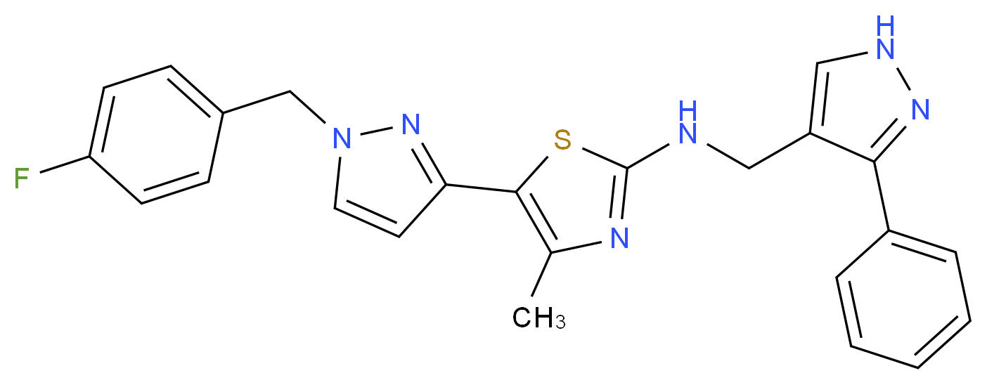 5-[1-(4-fluorobenzyl)-1H-pyrazol-3-yl]-4-methyl-N-[(3-phenyl-1H-pyrazol-4-yl)methyl]-1,3-thiazol-2-amine_分子结构_CAS_)