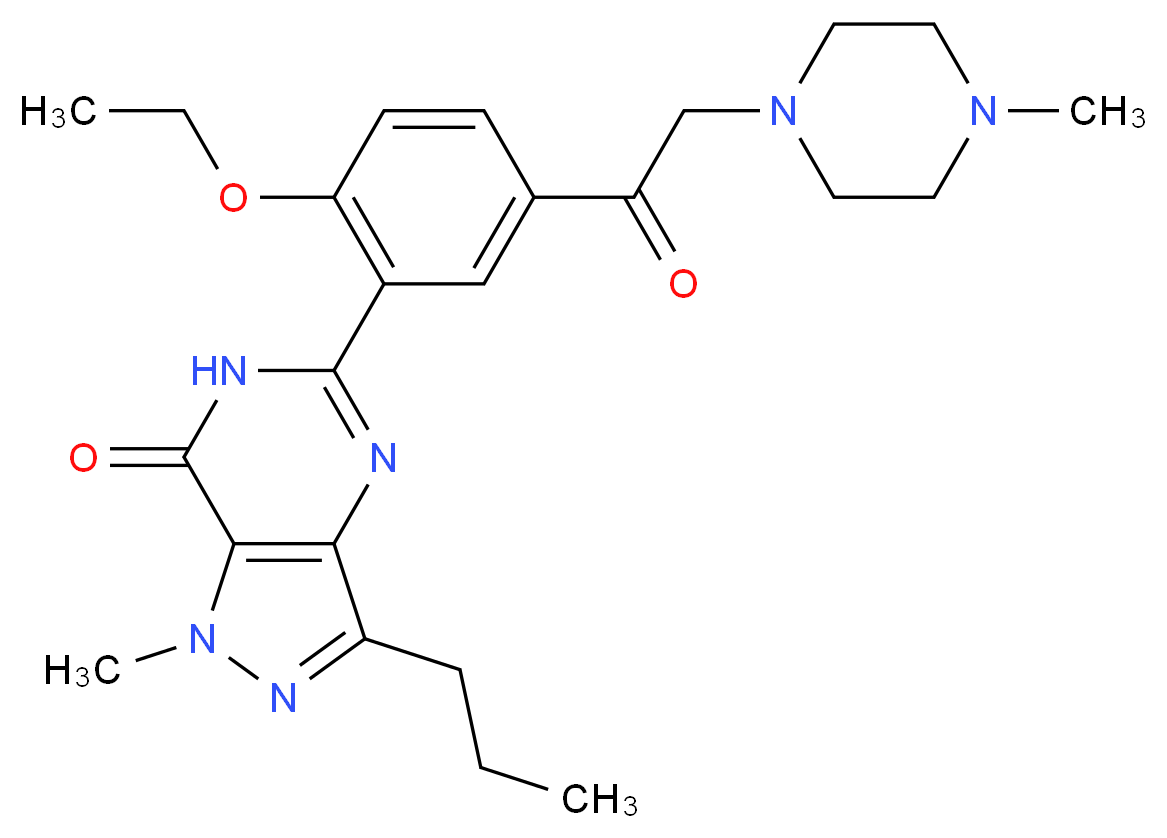5-{2-ethoxy-5-[2-(4-methylpiperazin-1-yl)acetyl]phenyl}-1-methyl-3-propyl-1H,6H,7H-pyrazolo[4,3-d]pyrimidin-7-one_分子结构_CAS_949091-38-7