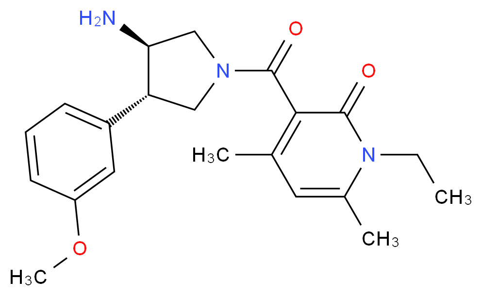 3-{[(3R*,4S*)-3-amino-4-(3-methoxyphenyl)pyrrolidin-1-yl]carbonyl}-1-ethyl-4,6-dimethylpyridin-2(1H)-one_分子结构_CAS_)