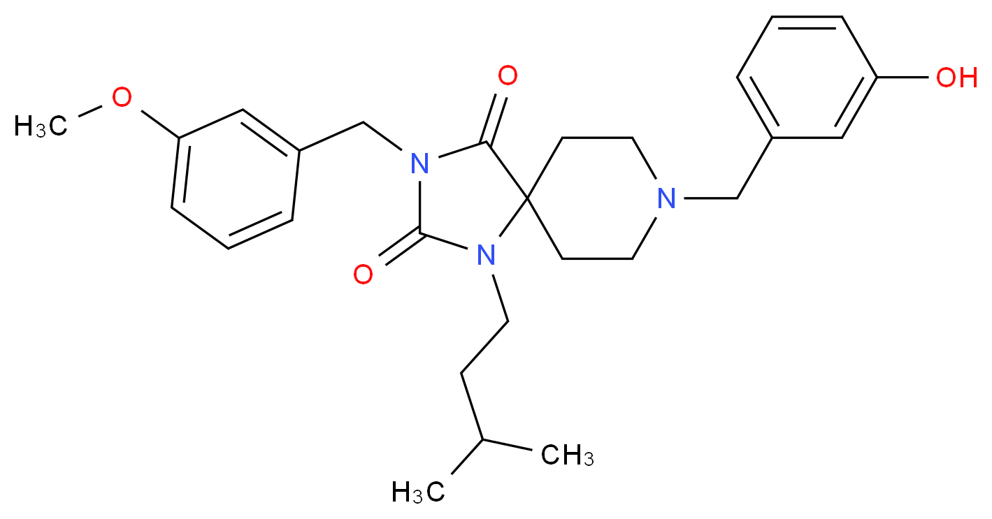 8-(3-hydroxybenzyl)-3-(3-methoxybenzyl)-1-(3-methylbutyl)-1,3,8-triazaspiro[4.5]decane-2,4-dione_分子结构_CAS_)