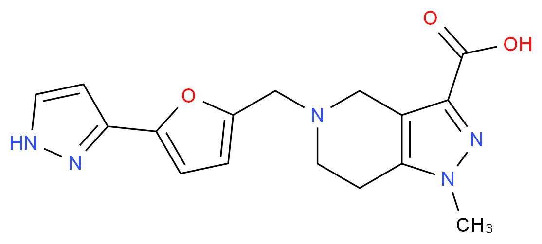 1-methyl-5-{[5-(1H-pyrazol-3-yl)-2-furyl]methyl}-4,5,6,7-tetrahydro-1H-pyrazolo[4,3-c]pyridine-3-carboxylic acid_分子结构_CAS_)