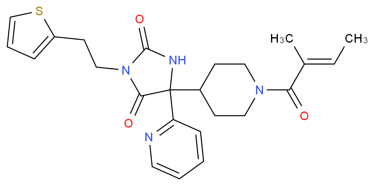 5-{1-[(2E)-2-methyl-2-butenoyl]-4-piperidinyl}-5-(2-pyridinyl)-3-[2-(2-thienyl)ethyl]-2,4-imidazolidinedione_分子结构_CAS_)