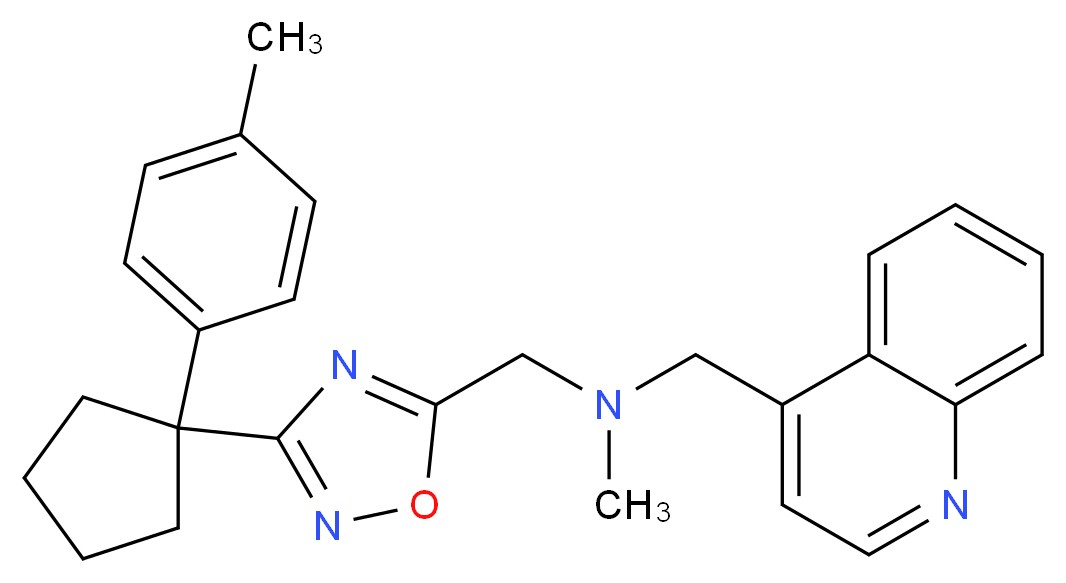 N-methyl-1-{3-[1-(4-methylphenyl)cyclopentyl]-1,2,4-oxadiazol-5-yl}-N-(4-quinolinylmethyl)methanamine_分子结构_CAS_)