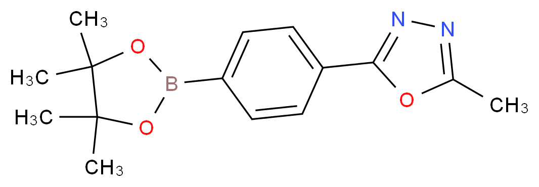 2-methyl-5-[4-(tetramethyl-1,3,2-dioxaborolan-2-yl)phenyl]-1,3,4-oxadiazole_分子结构_CAS_1056456-24-6