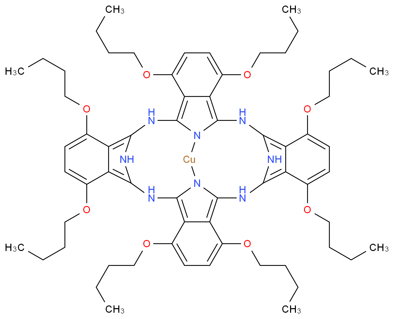 1,4,8,11,15,18,22,25-八丁氧基-29H,31H-酞菁铜_分子结构_CAS_107227-88-3)